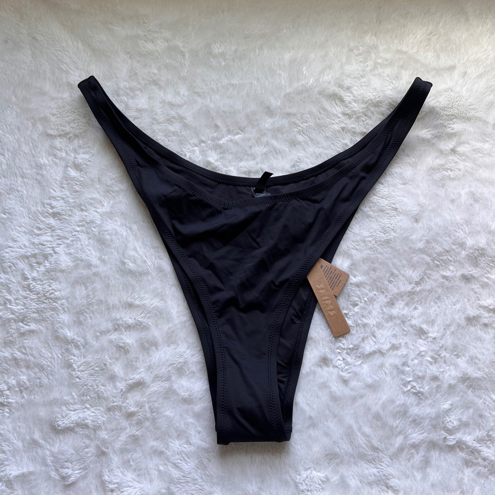 SKIMS Recycled Swim Micro Tanga Bikini Bottom Onyx Black Size 4X SW-TAN-0147 NWT